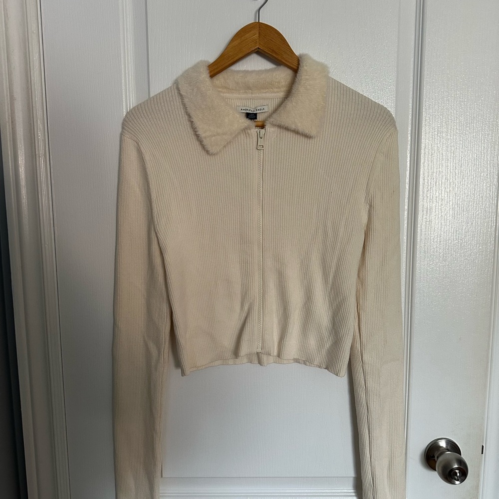 American Eagle Outfitters Cream Teddy Jacket